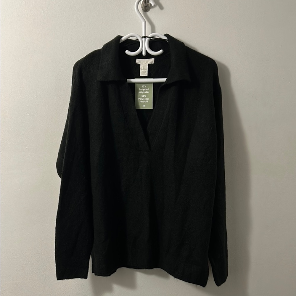 Black V-Neck Sweater with collar